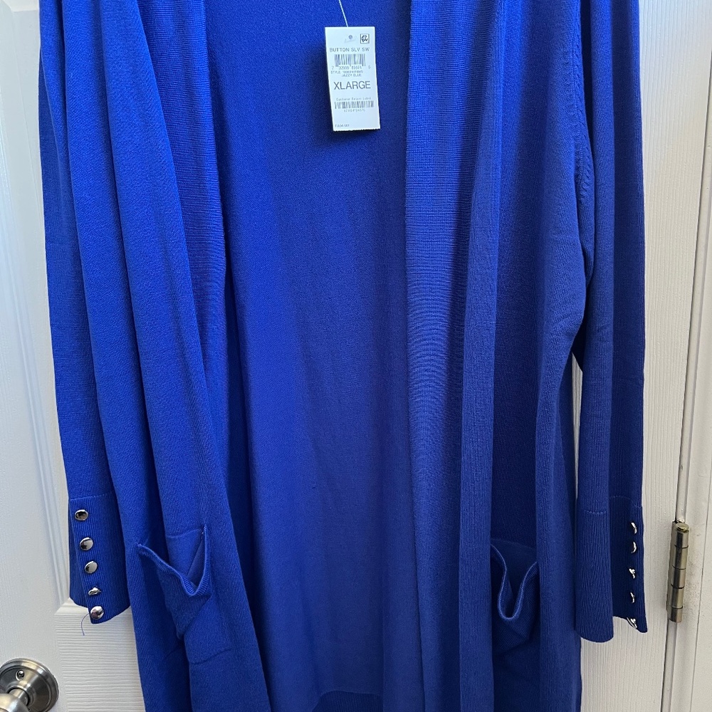 Blue Cardigan with button sleeve detail